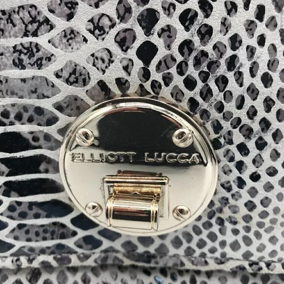 Elliott Lucca Gray Snakeskin Leather Style Pocket Double Handle Shoulder Bag - Picture 6 of 16